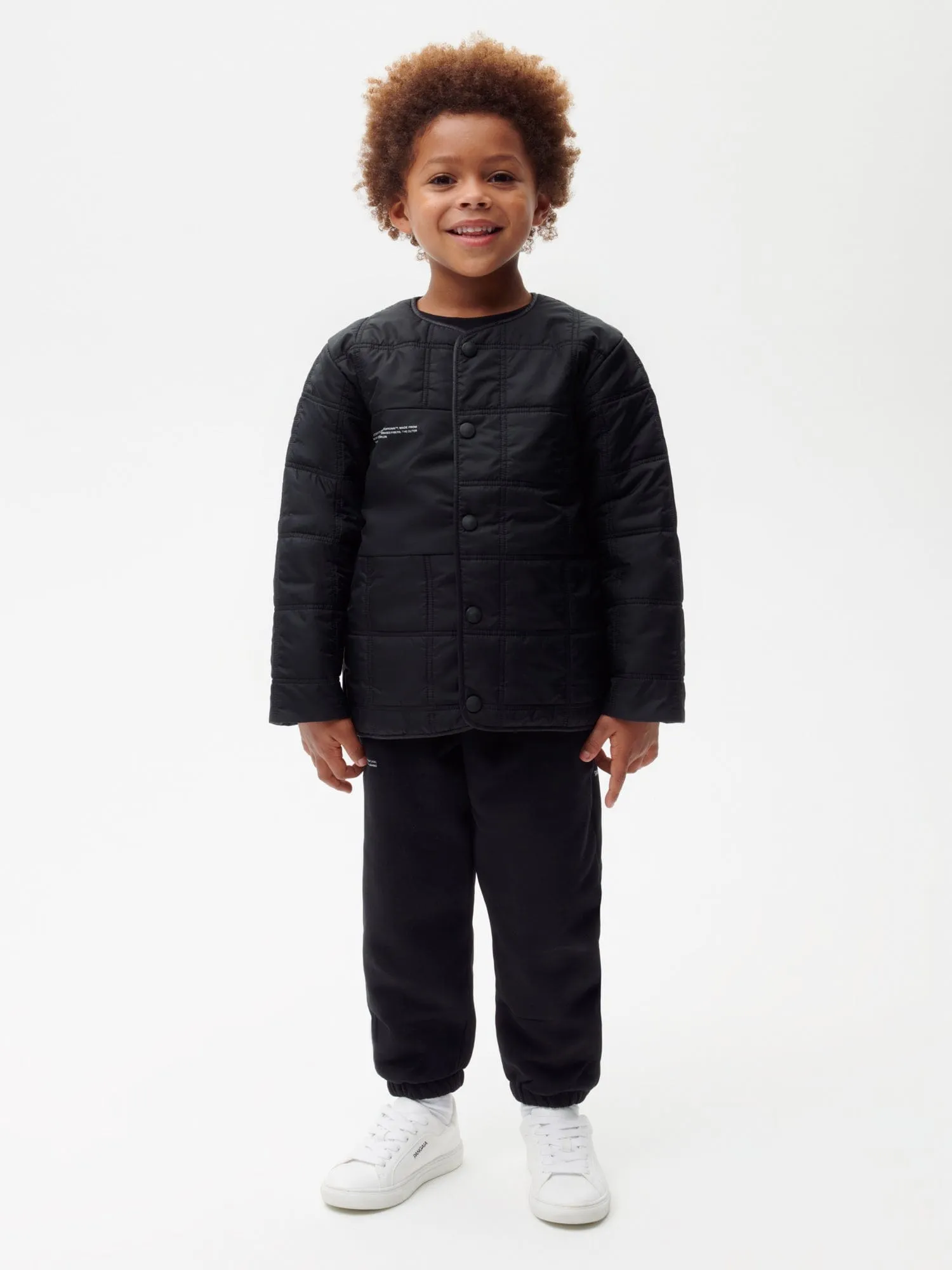 Kid's Flower-Warmth Quilted Collarless Jacket—black