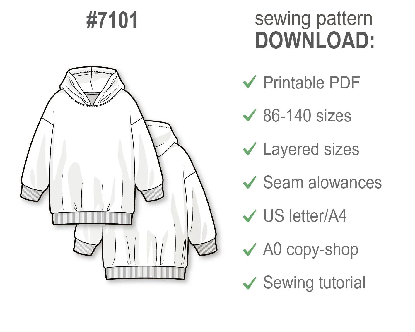 Kids Oversized Hoodie Dress PDF Sewing Pattern, Beginner-Friendly Mini Dress, Girls Pullover Sweatshirt, Printable DIY Pattern