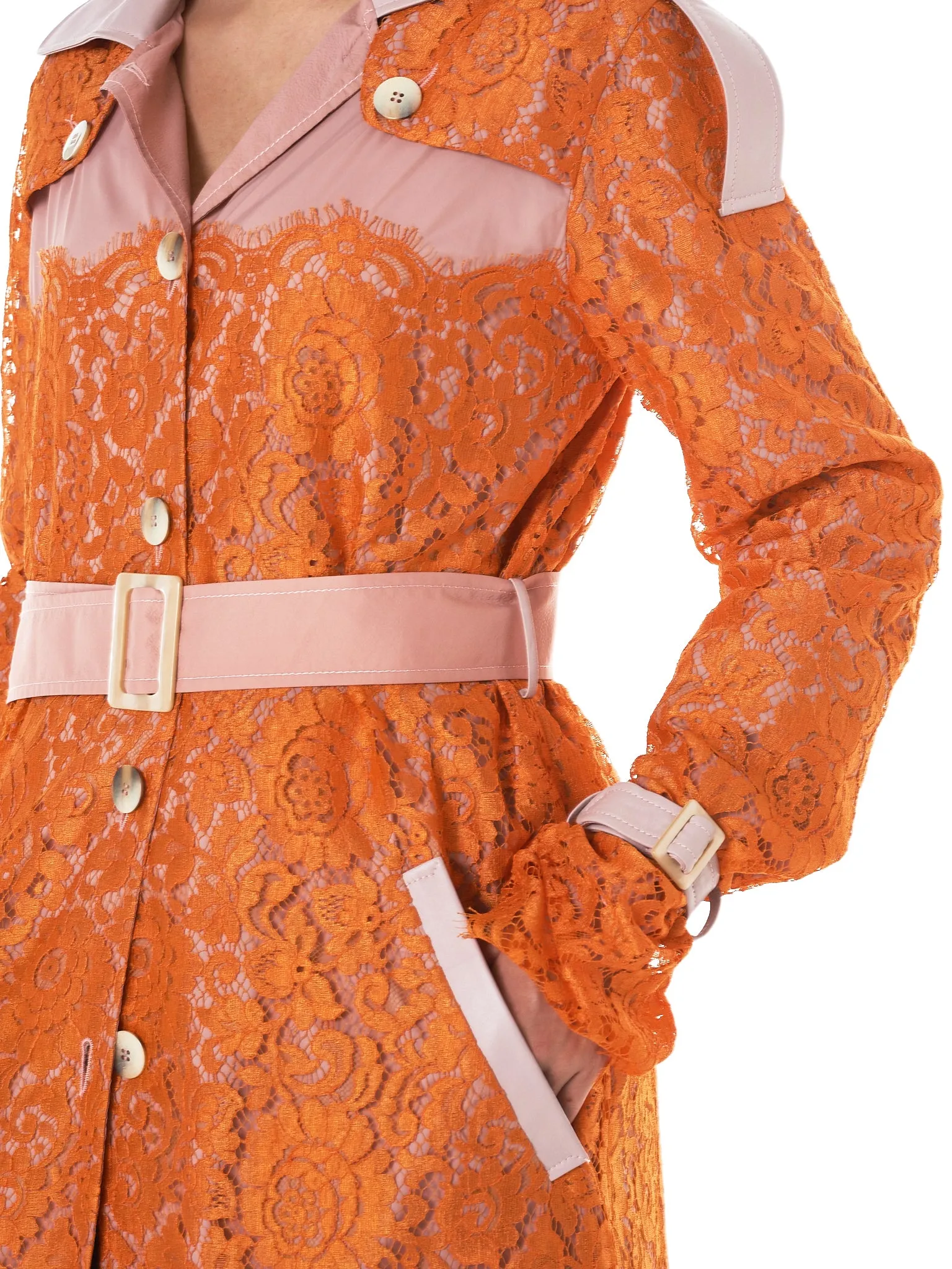 Lace Appliqué Trench Coat (0809-ORLA-ORANGE)