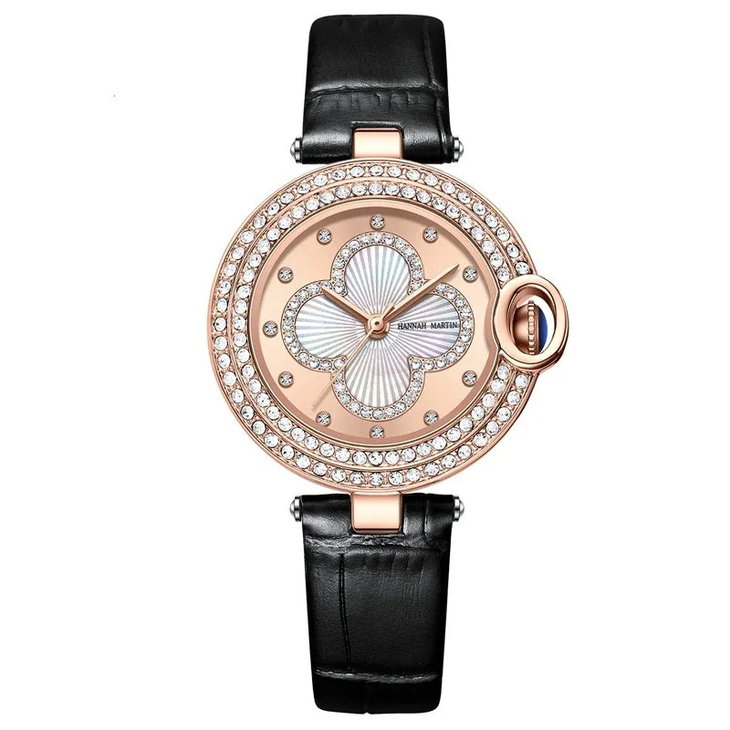 Luxury Ladies Water Diamond British Watch Japanese Movement Shell Dial Leather Waterproof Fashion Women Watches Relogio Feminino