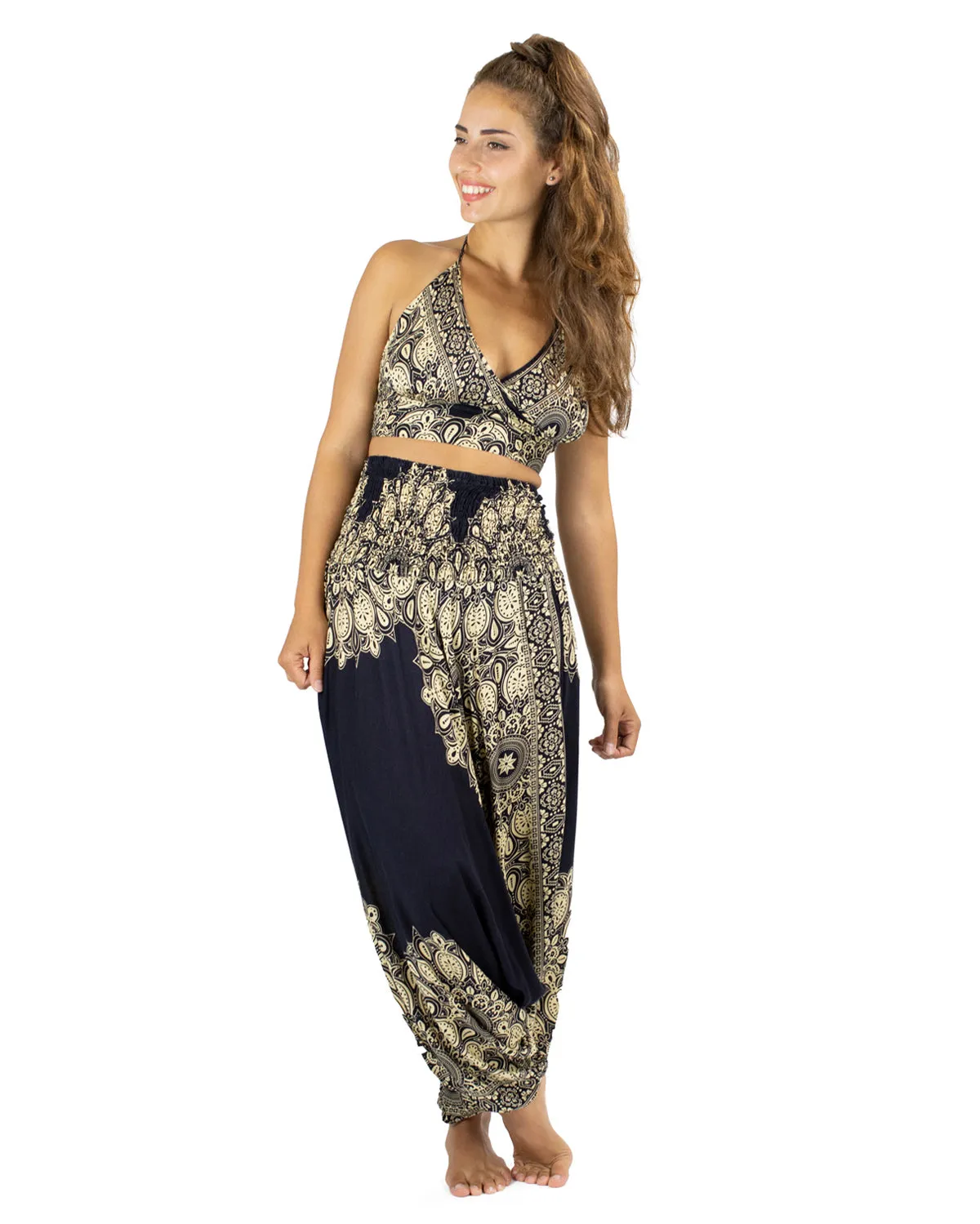 Mandala Pattern Harem Pants Black