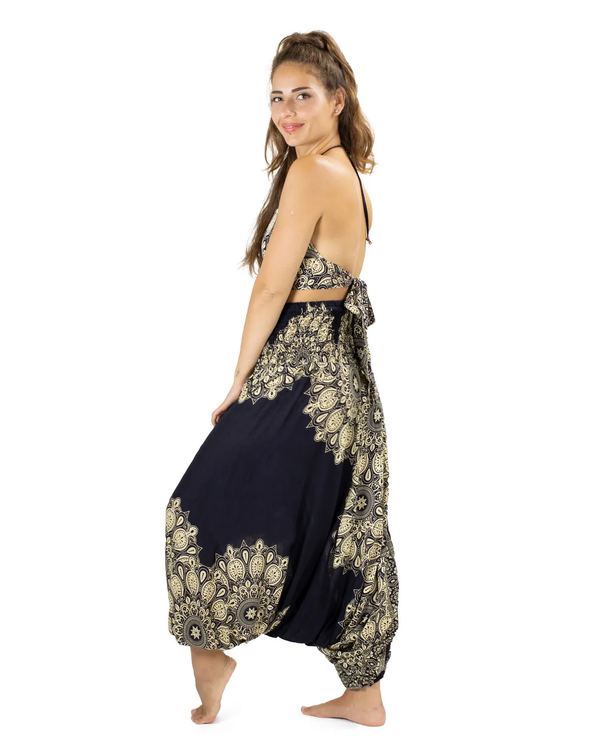 Mandala Pattern Harem Pants Black