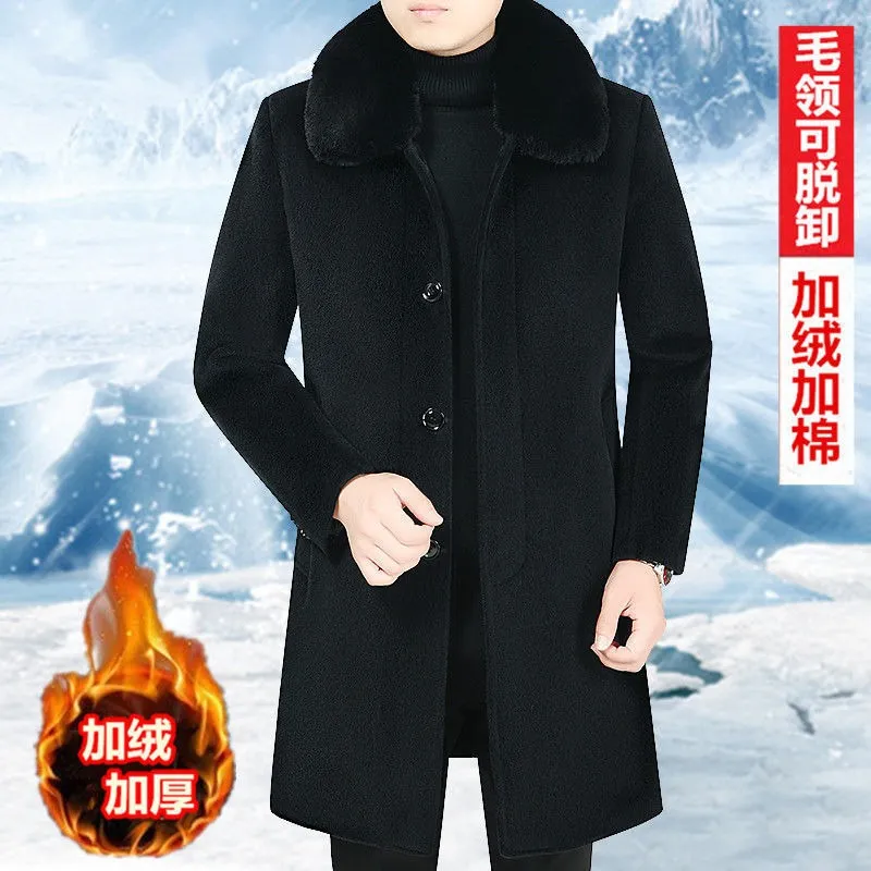 Men British Coat Wool Jacket Winter Heavy Cotton Slim Blend Casual Trench Coat | 805