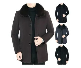 Men British Coat Wool Jacket Winter Heavy Cotton Slim Blend Casual Trench Coat | 805