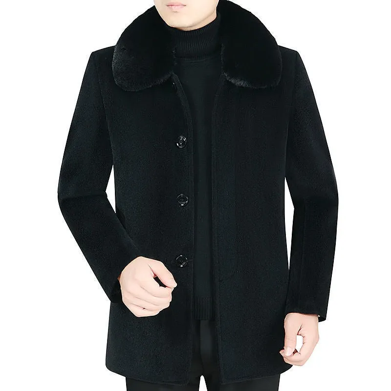 Men British Coat Wool Jacket Winter Heavy Cotton Slim Blend Casual Trench Coat | 805