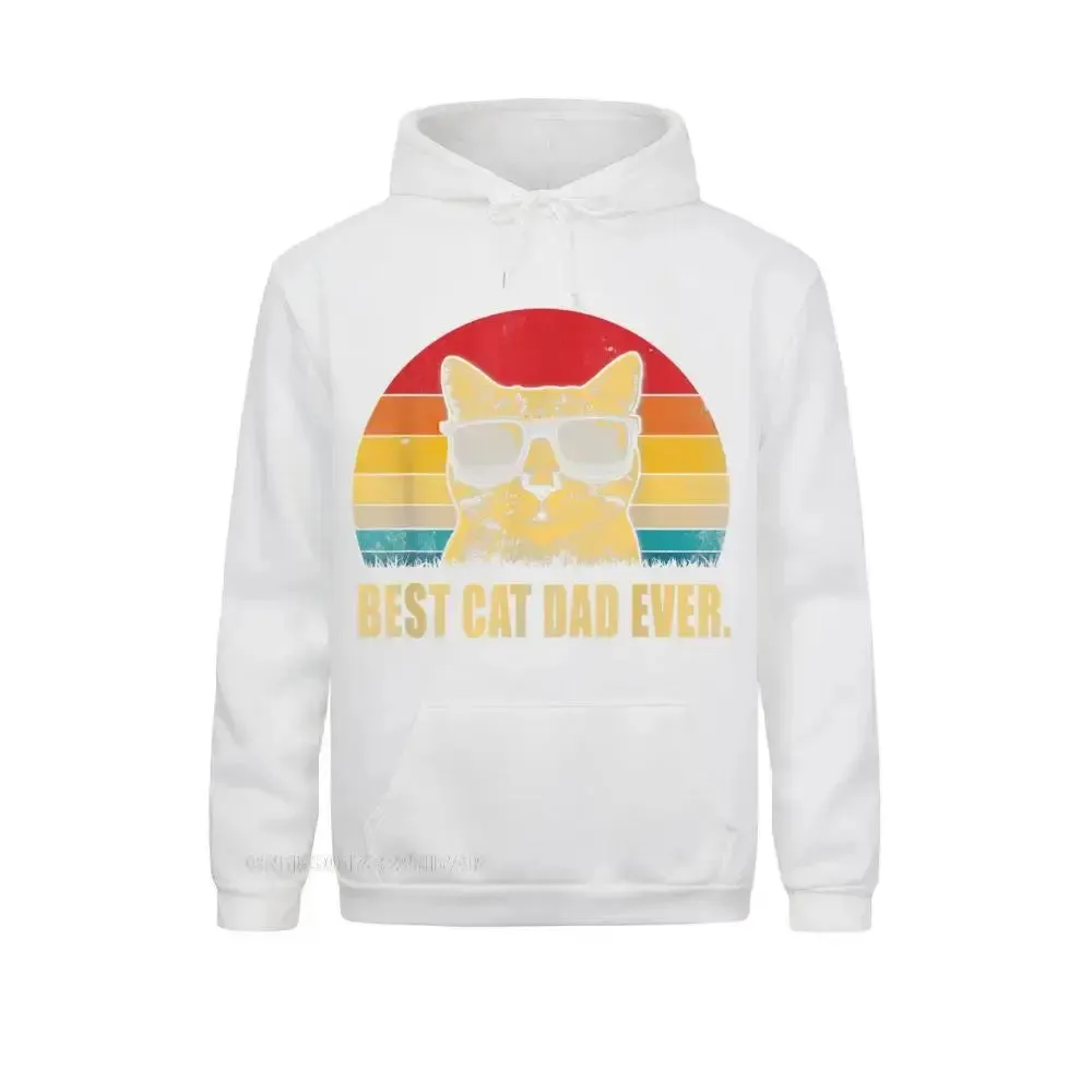 Mens Best Cat Dad Ever Hooded Pullover Vintage Cat Dad Mom Hooded Pullover Hoodies Special Holiday Adult Sweatshirts Simple