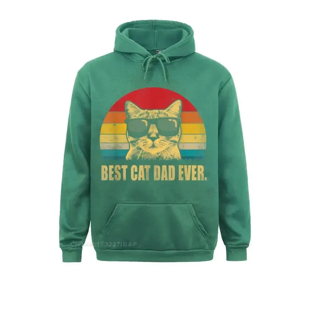 Mens Best Cat Dad Ever Hooded Pullover Vintage Cat Dad Mom Hooded Pullover Hoodies Special Holiday Adult Sweatshirts Simple