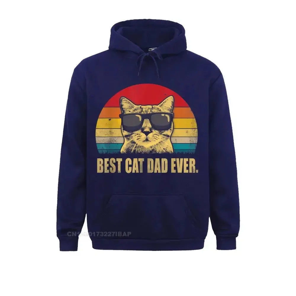 Mens Best Cat Dad Ever Hooded Pullover Vintage Cat Dad Mom Hooded Pullover Hoodies Special Holiday Adult Sweatshirts Simple