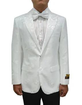 Mens Paisley Dinner Jacket Blazer in White