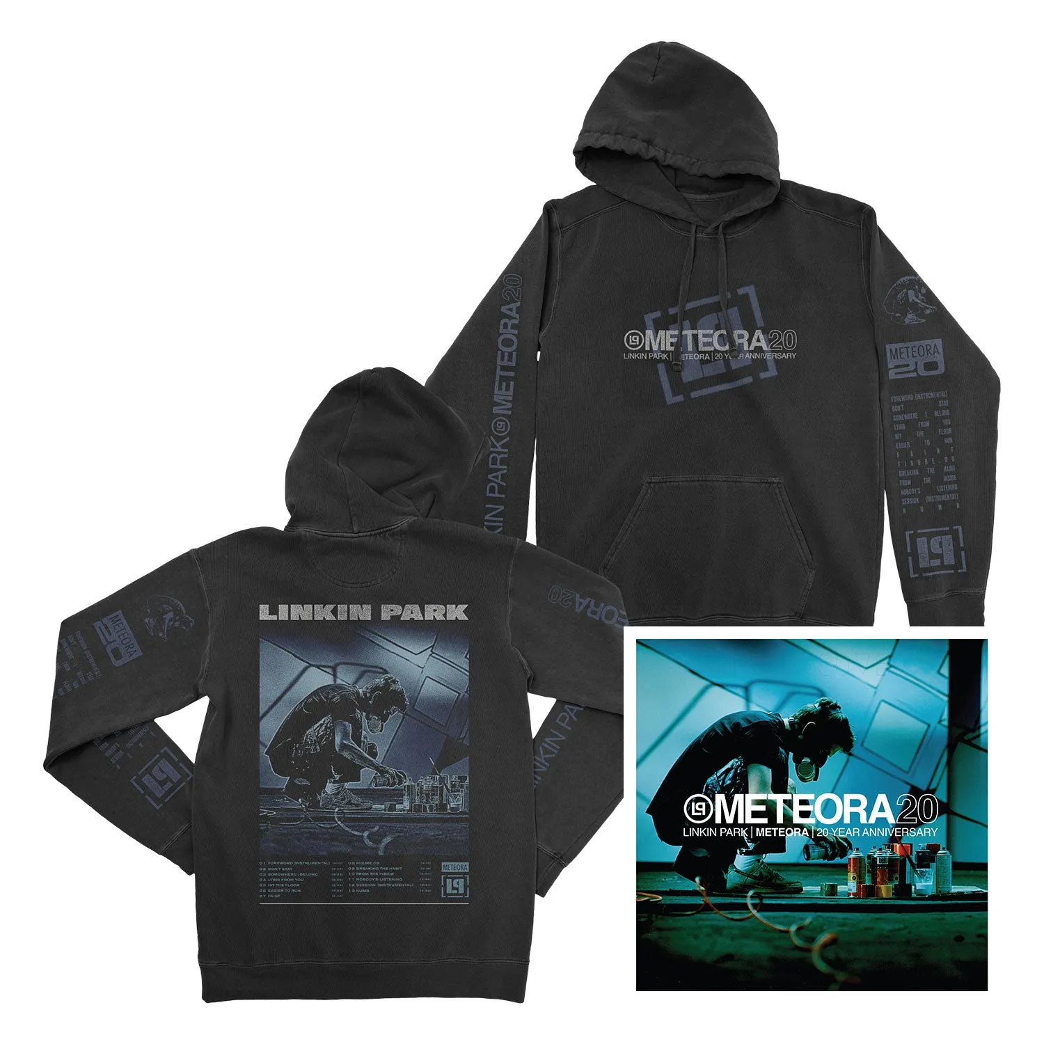 Meteora Logo Tilt Washed Black Hoodie Bundle