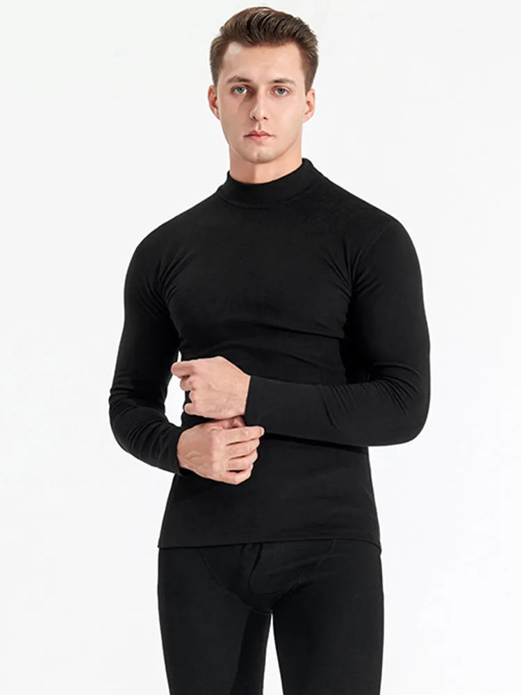 Mid-neck Men's Fleece Warm Bottoming Top T-shirt