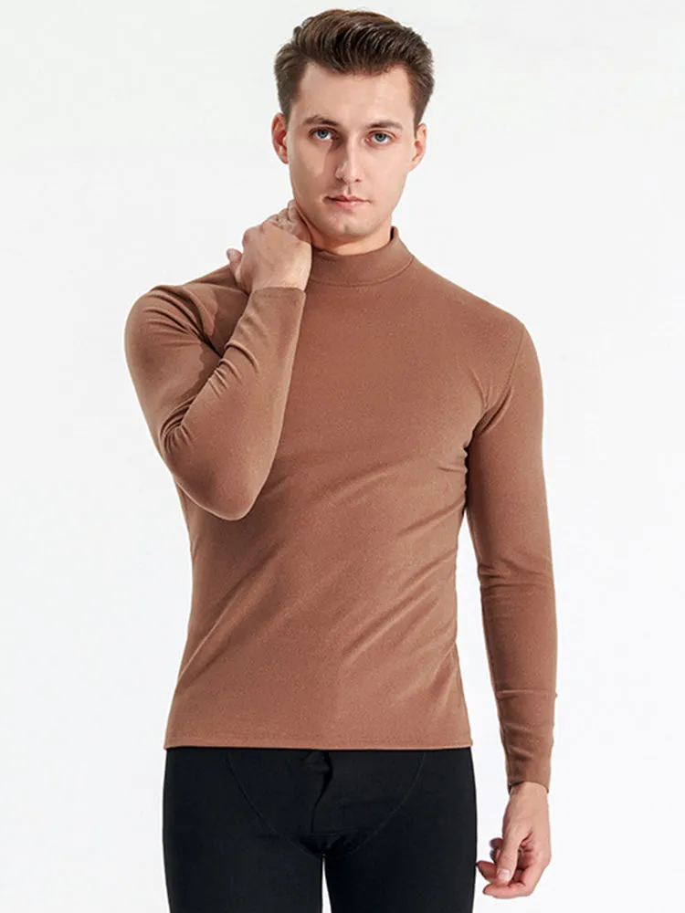 Mid-neck Men's Fleece Warm Bottoming Top T-shirt