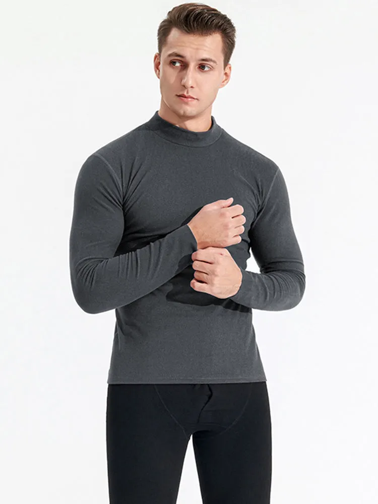 Mid-neck Men's Fleece Warm Bottoming Top T-shirt