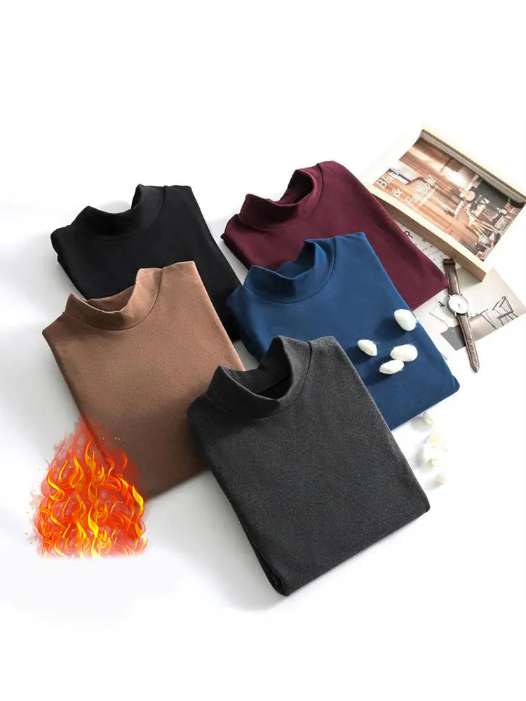 Mid-neck Men's Fleece Warm Bottoming Top T-shirt