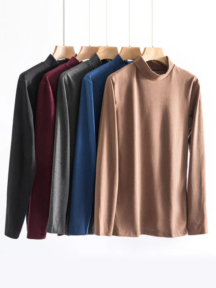 Mid-neck Men's Fleece Warm Bottoming Top T-shirt