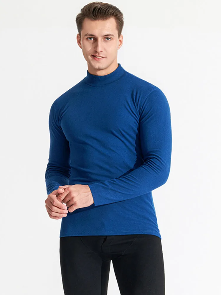 Mid-neck Men's Fleece Warm Bottoming Top T-shirt