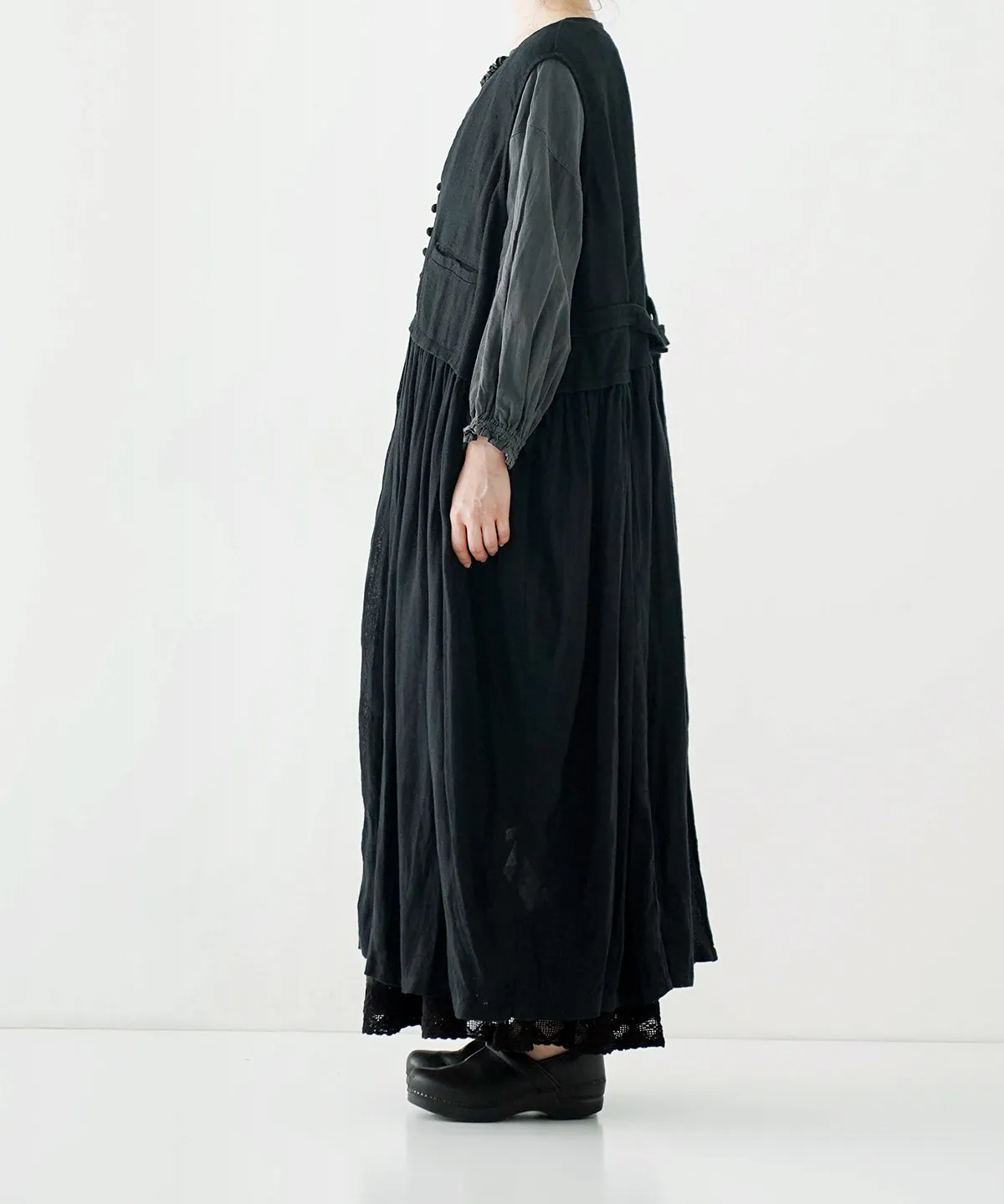 nest Robe | Heavy Linen Gauze Fabric-Block Gilet Dress