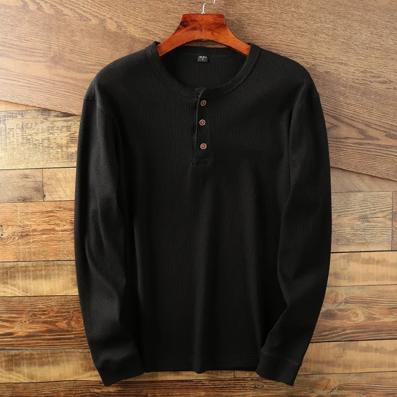 New Fashion Mens Henley Shirts Long Sleeve Half Button Up Thermal Waffle Knit Tops Tees US Size XS-XL