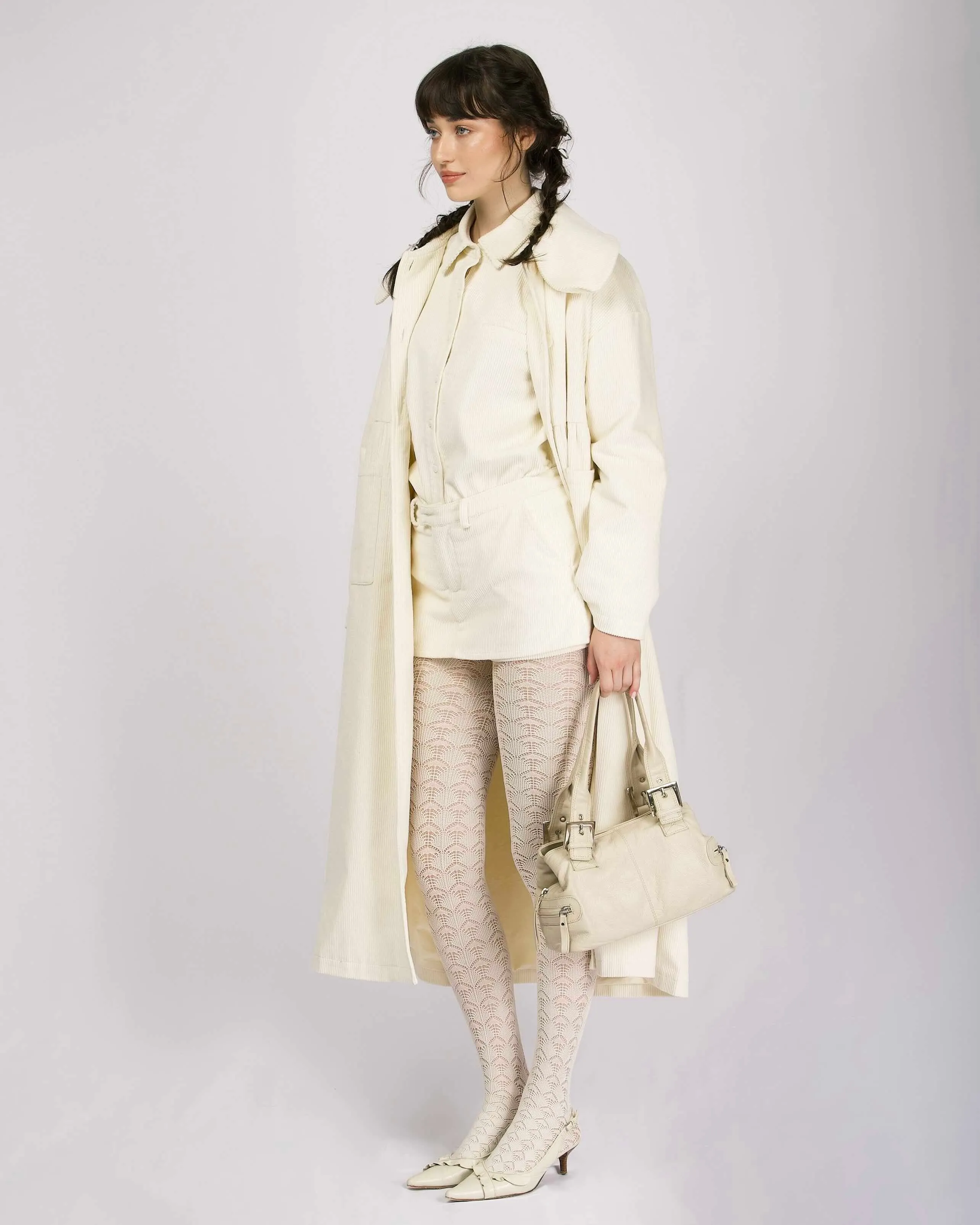 Nina Cord Trench Coat - Cream