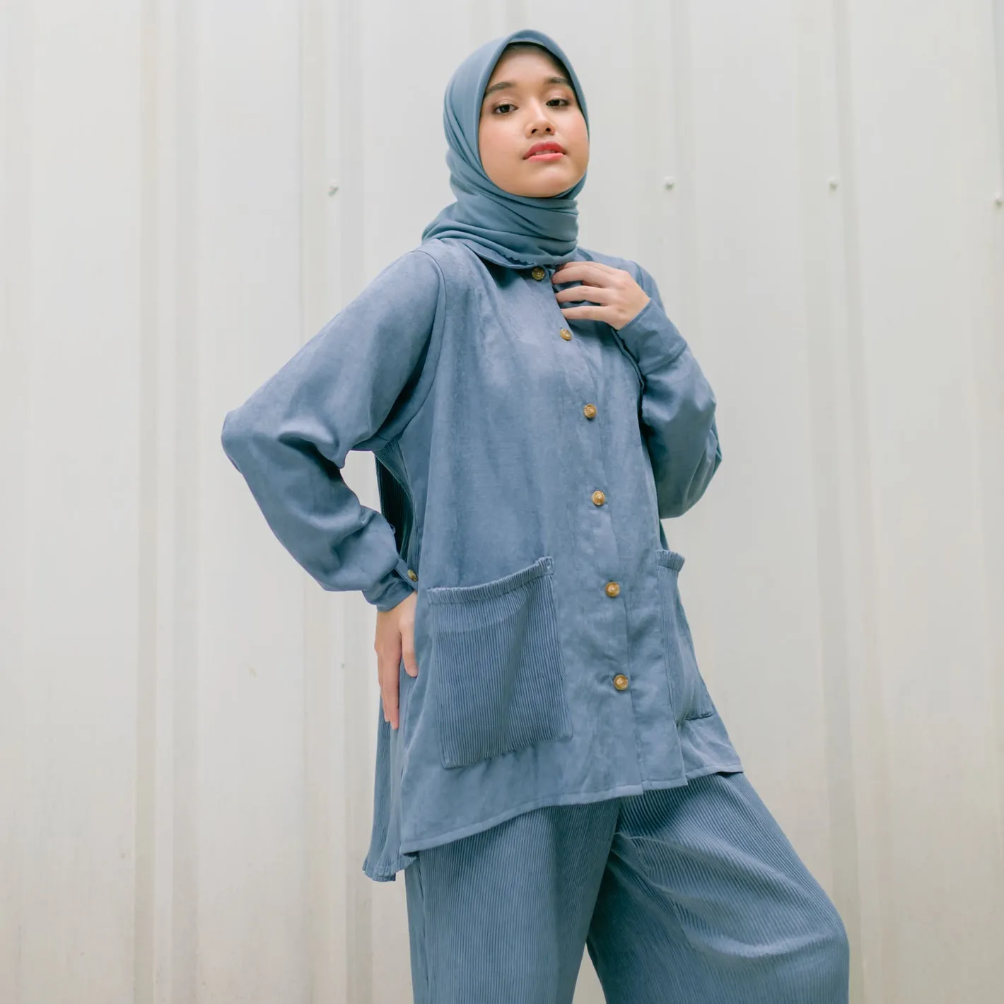 Nuna Set (Set Plisket) Soft Denim