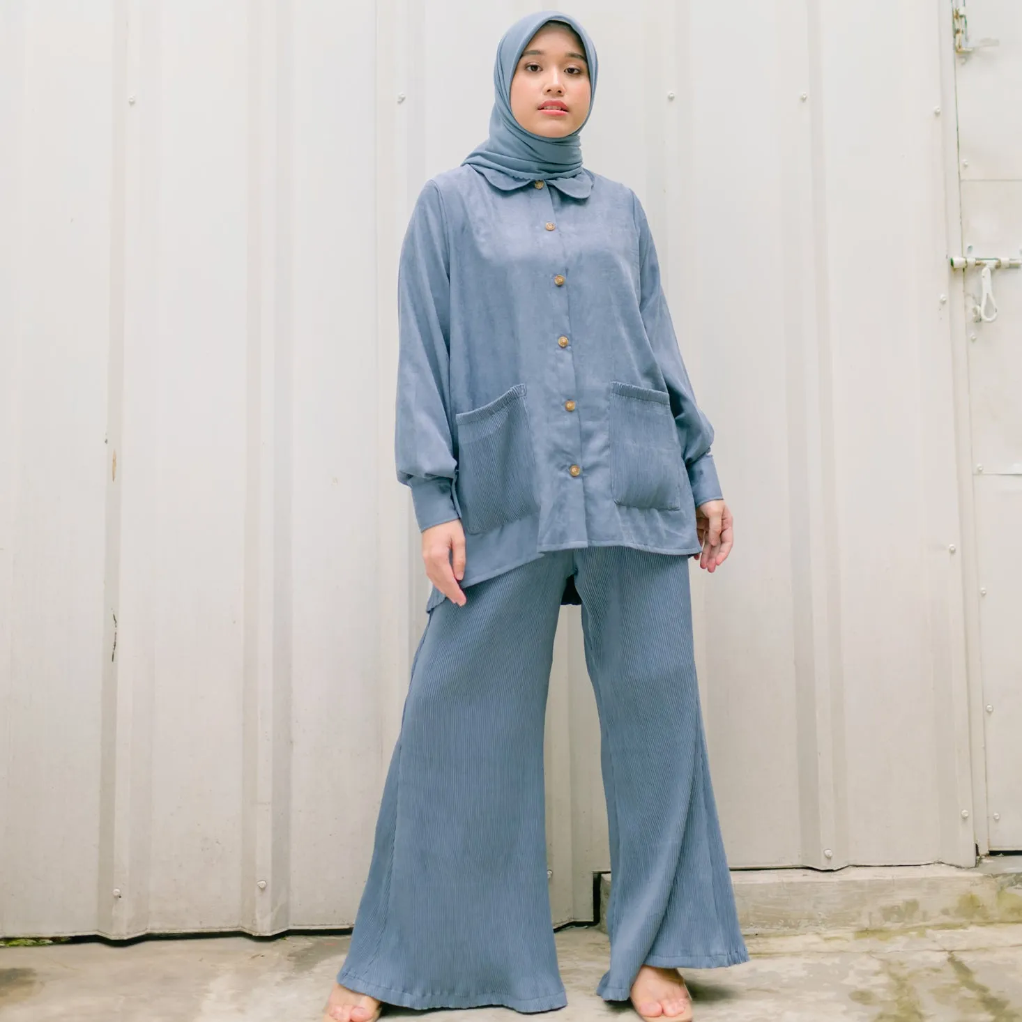 Nuna Set (Set Plisket) Soft Denim