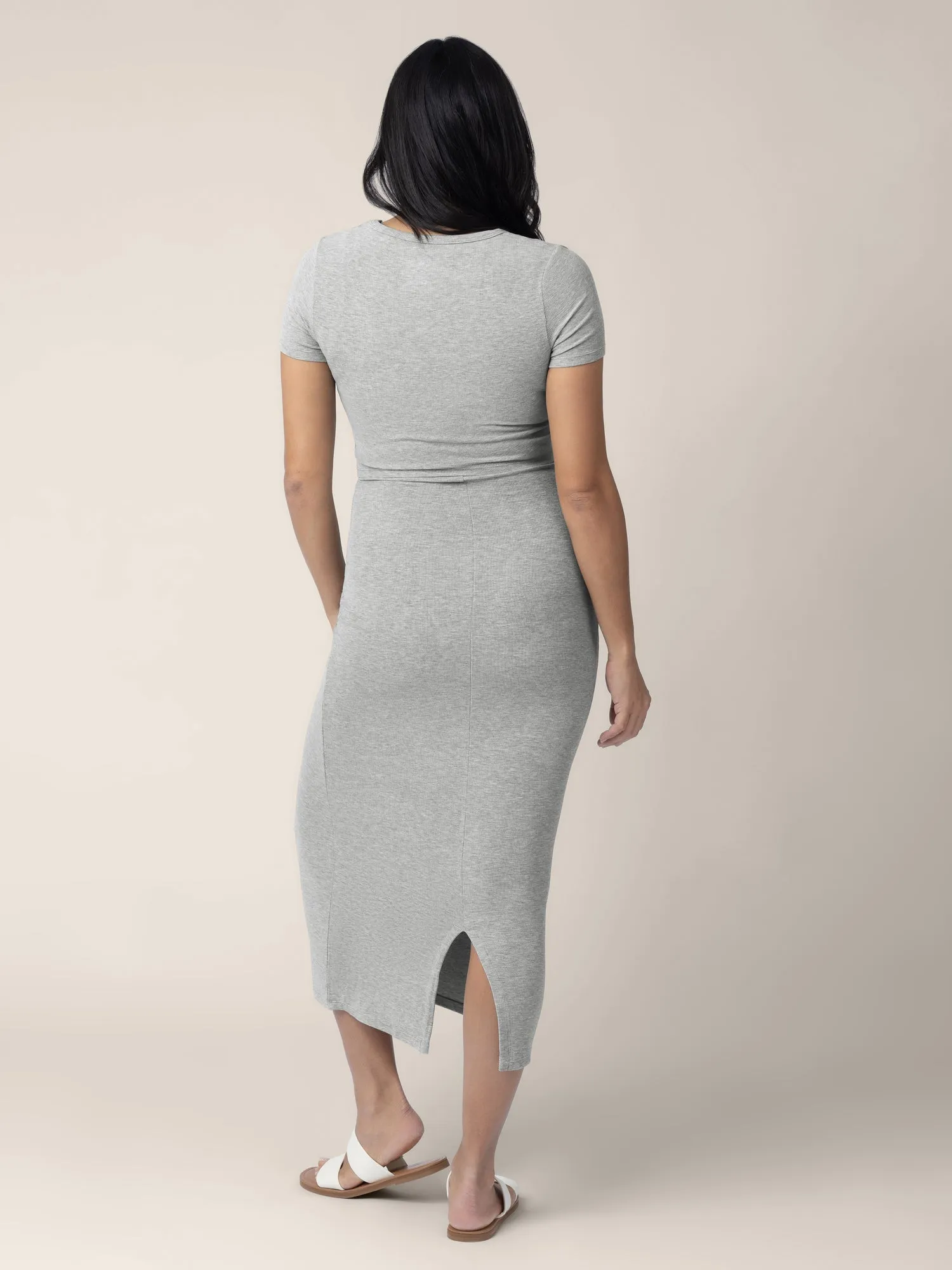 Olivia Ribbed Bamboo 2-in-1 Maternity & Nursing Dress | Grey Heather