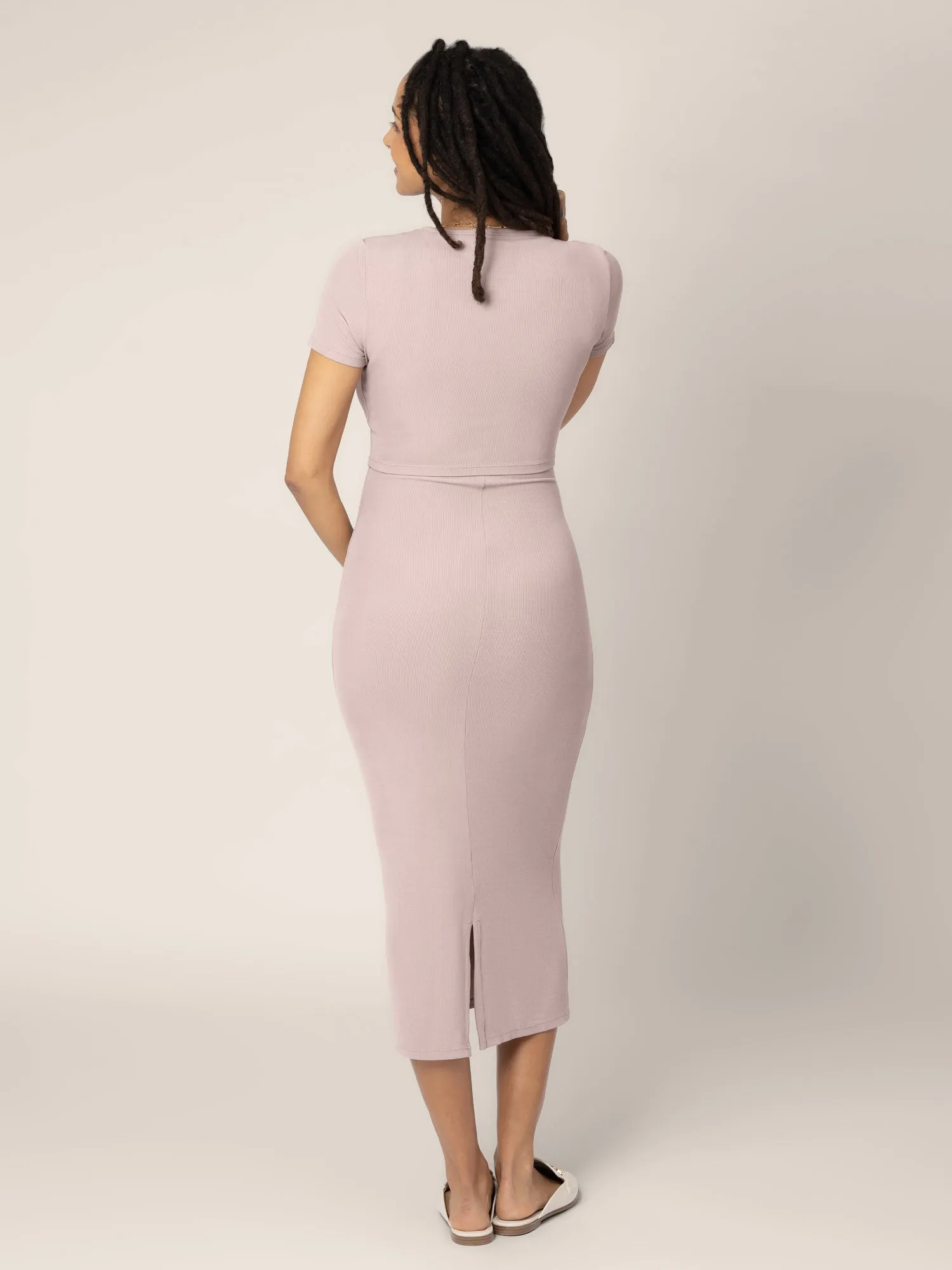 Olivia Ribbed Bamboo 2-in-1 Maternity & Nursing Dress | Lilac Stone