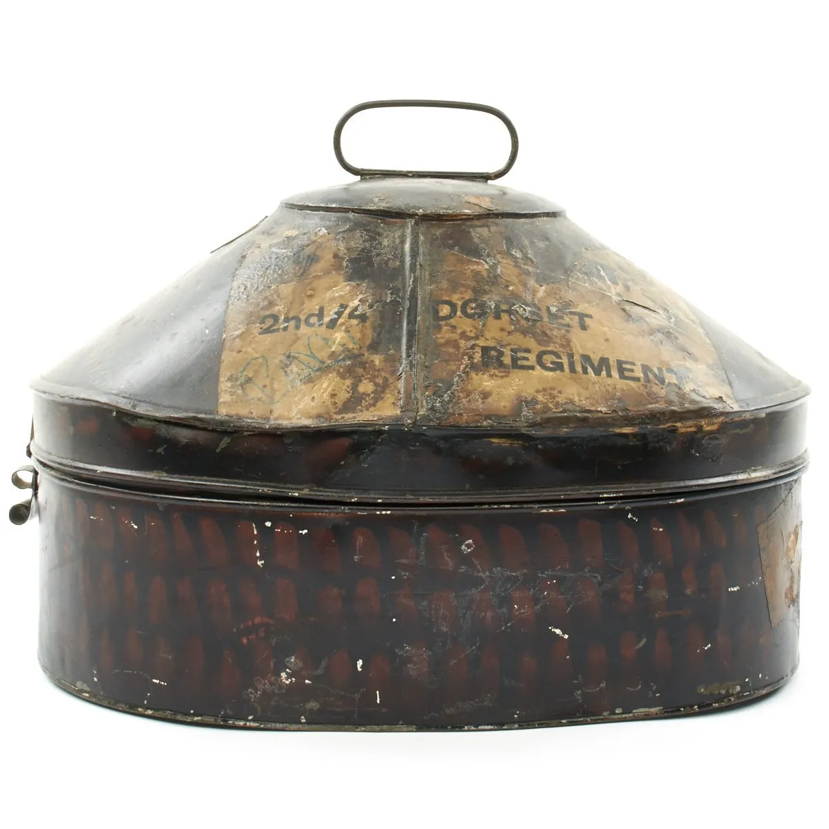 Original British WWI Sun Helmet of Major Henry Leftwich Haddon Owen of The Dorsetshire Regiment with Transport Tin