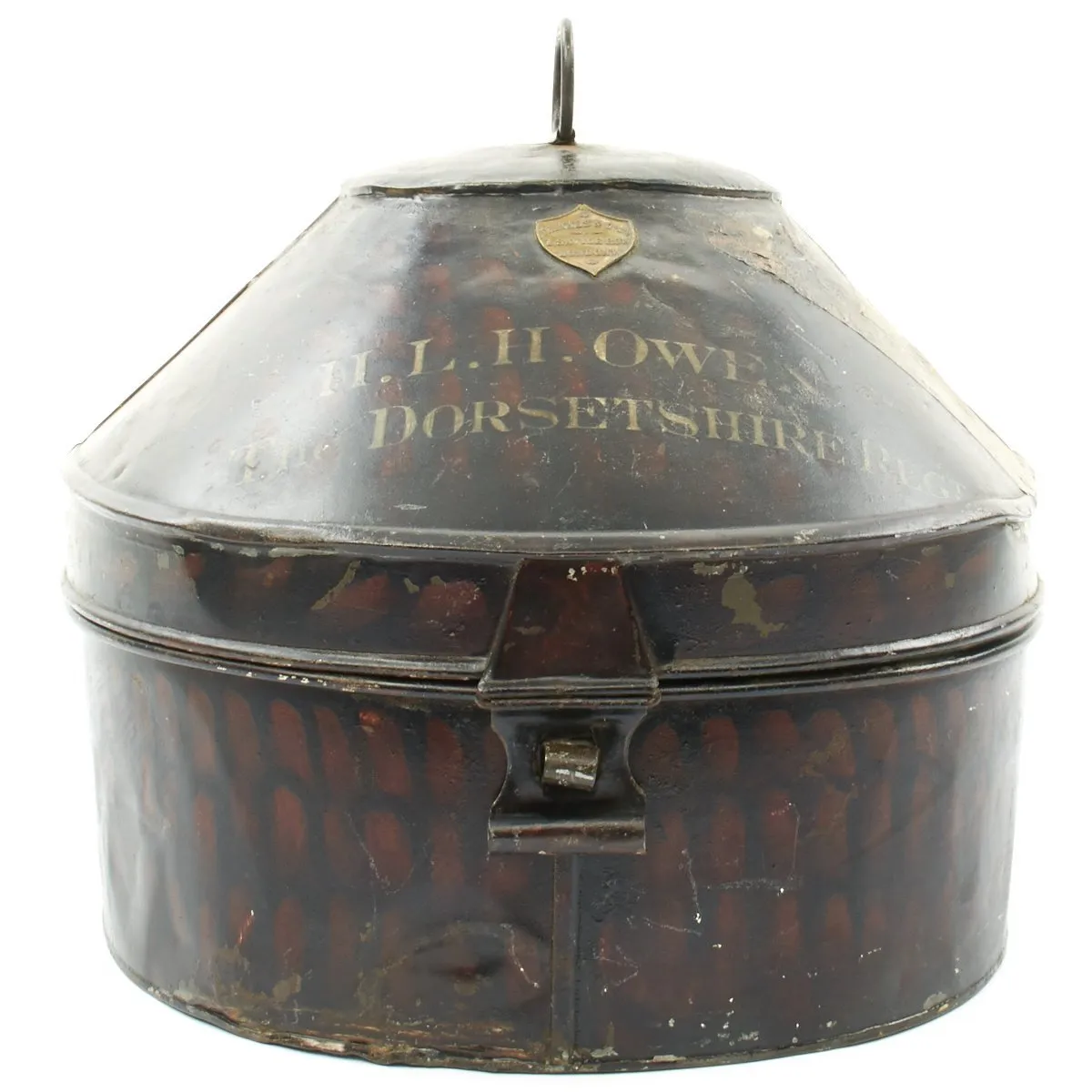 Original British WWI Sun Helmet of Major Henry Leftwich Haddon Owen of The Dorsetshire Regiment with Transport Tin