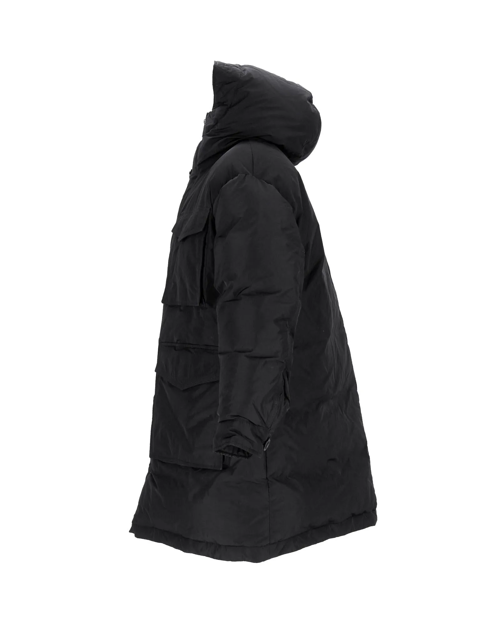 Oversized Black Polyester Puff Parka with Silver Lining