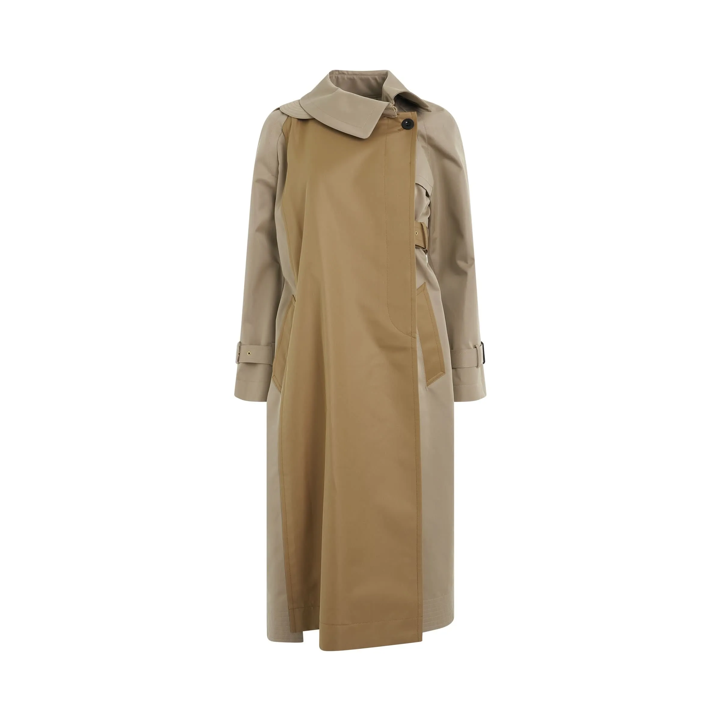 Panelled Cotton Gabardine Coat in Beige