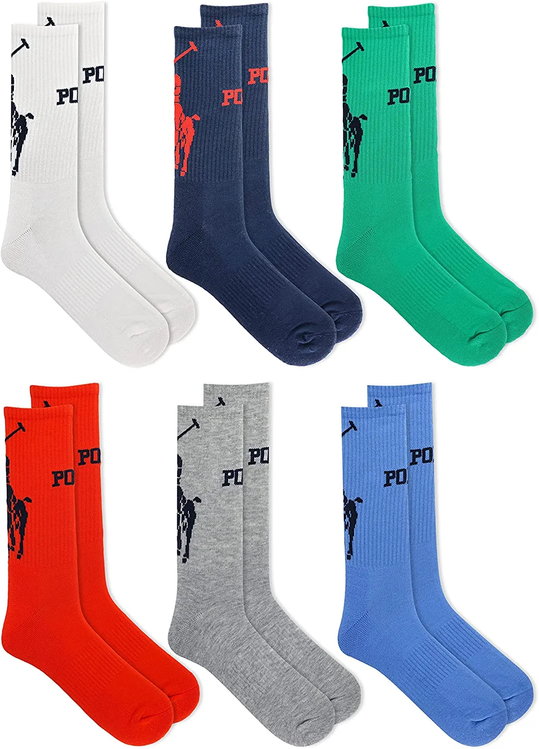 Polo Ralph Lauren Men's 6-Pack Multi Color Crew Sock