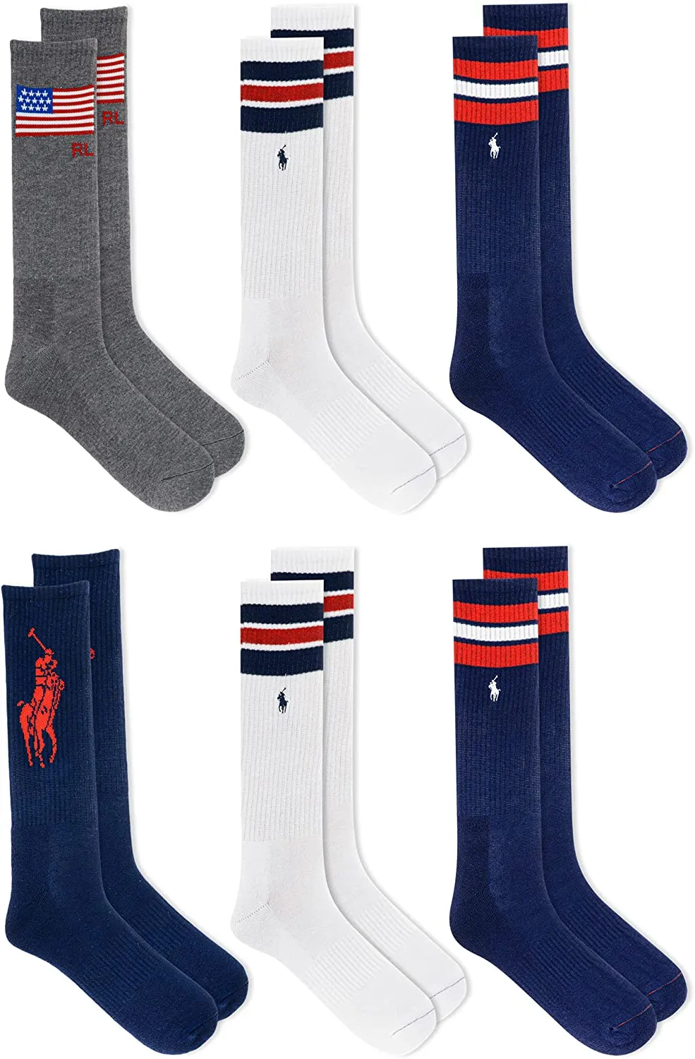 Polo Ralph Lauren Men's 6-Pack Multi Color Crew Sock