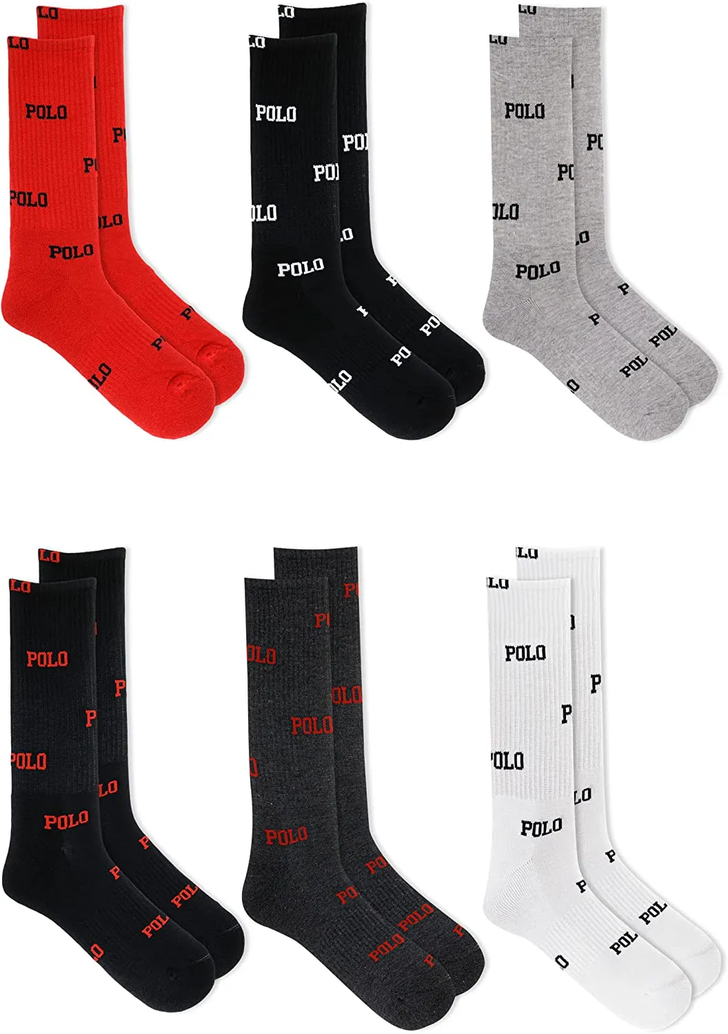 Polo Ralph Lauren Men's 6-Pack Multi Color Crew Sock