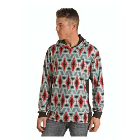 Rock & Roll Men's Denim Aztec Print Red & Turquoise Hoodie