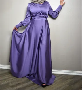 Satin Cross Tie Dress - Violet