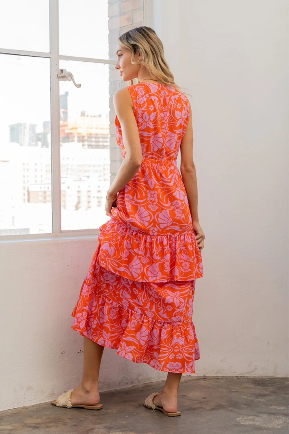 Sew In Love Full Size Floral Ruffled Maxi Sleeveless Dress