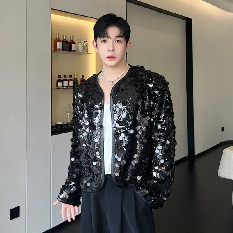 Sexy Man Jackets Fashion Korean Style Sequin Short Coat Trend Niche Design Men's Personality Clothing Autumn Top 9C2073