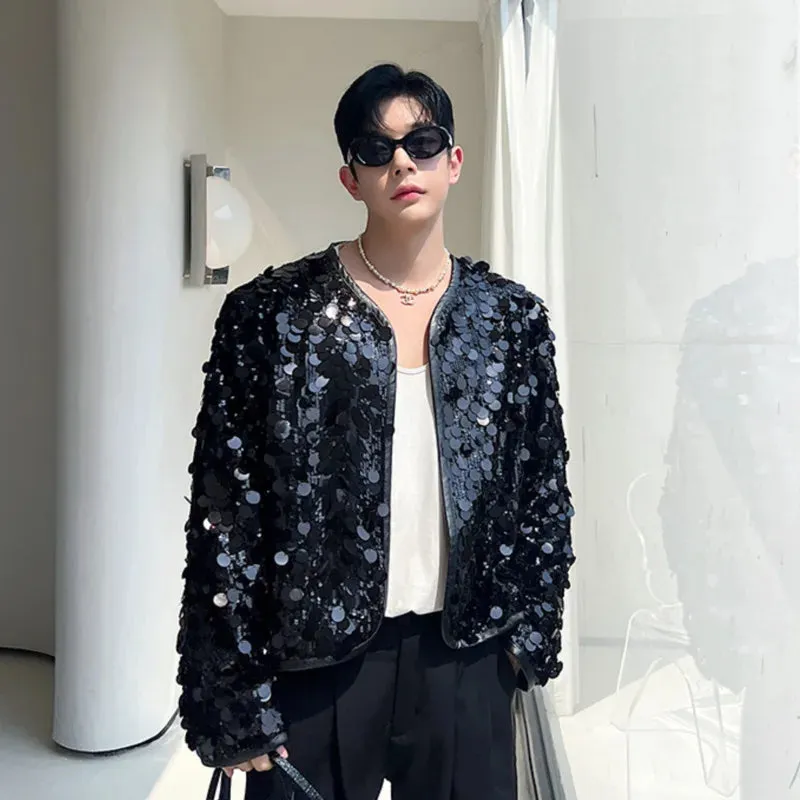 Sexy Man Jackets Fashion Korean Style Sequin Short Coat Trend Niche Design Men's Personality Clothing Autumn Top 9C2073