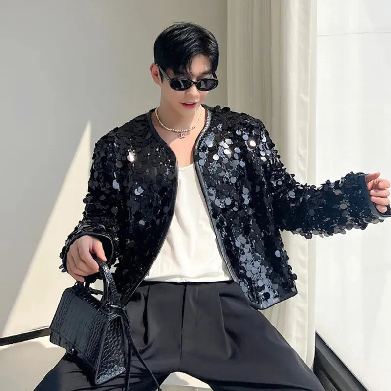 Sexy Man Jackets Fashion Korean Style Sequin Short Coat Trend Niche Design Men's Personality Clothing Autumn Top 9C2073