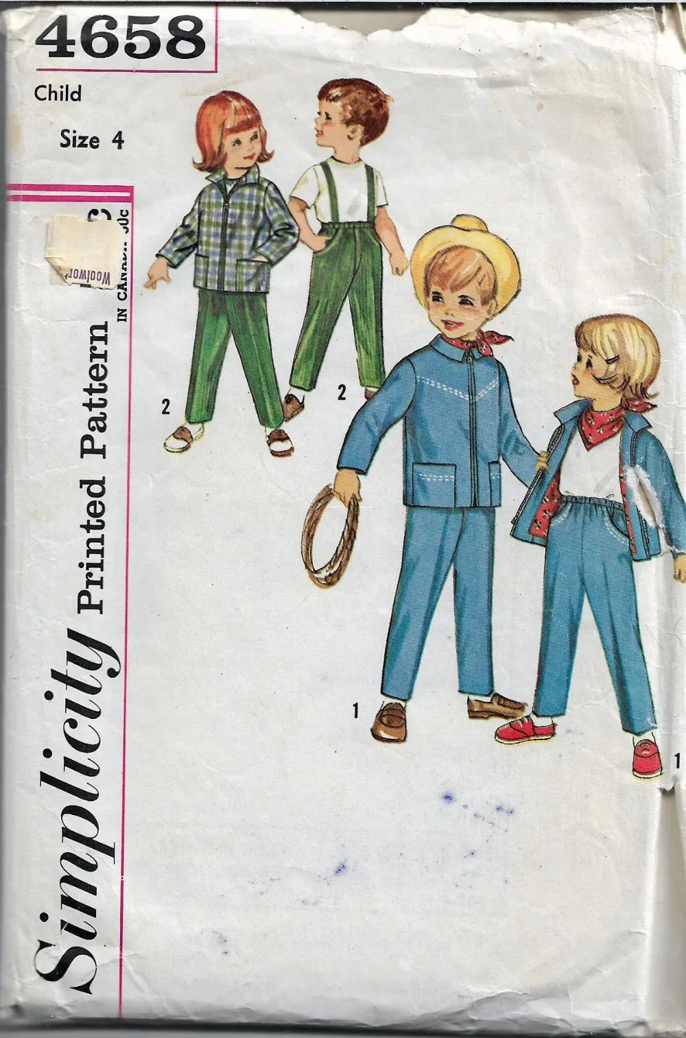 Simplicity 4658 Childs Pants Jacket Kerchief Vintage 1960's Pattern