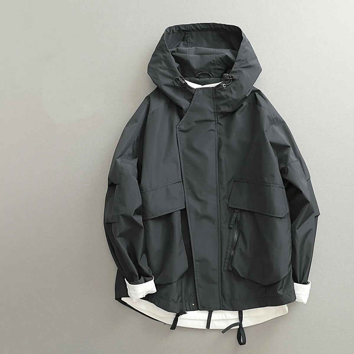 Spring And Autumn Japanese-style Retro Short Windproof Hood Wide Version Outdoor Jacket Coat Men