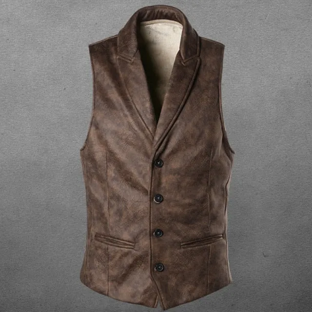 Suede Slim Fit Single Breasted Vest Mens Brand New Fashion Gothic Steampunk Victorian Style Waistcoat Men Casual Vest