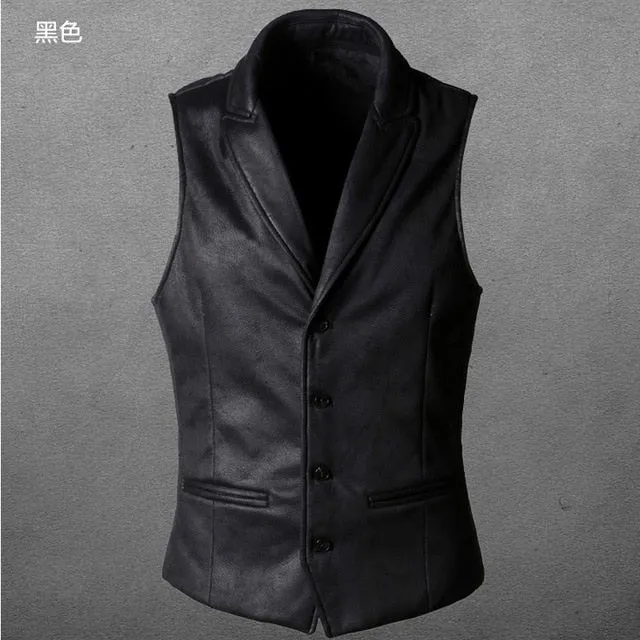 Suede Slim Fit Single Breasted Vest Mens Brand New Fashion Gothic Steampunk Victorian Style Waistcoat Men Casual Vest