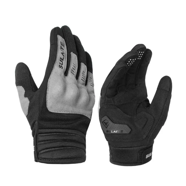 SULAITE Motorcycle Riding Breathable Conductive Touch Screen Full Finger Gloves, Size: XL(Gray)