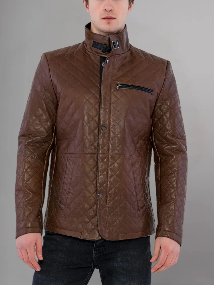 Urbane Quilted Maroon Leather Biker Jacket