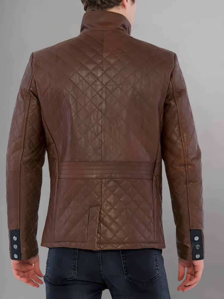 Urbane Quilted Maroon Leather Biker Jacket