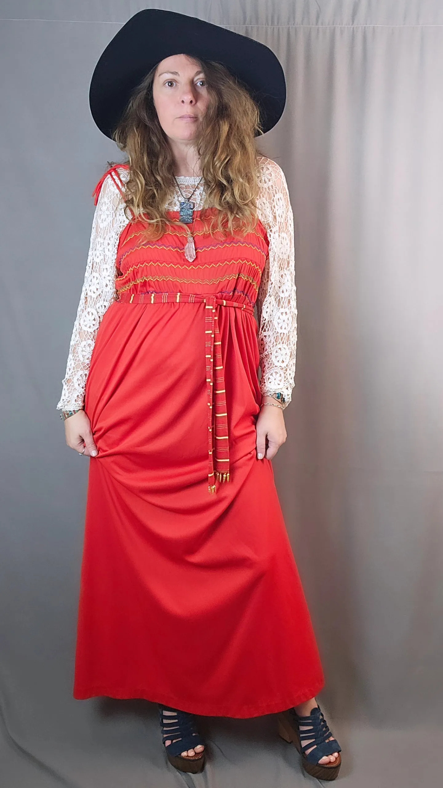 Vintage 1970s red rayon Maxi Dress