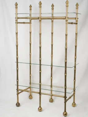 Vintage French Brass and Glass Faux Bamboo Étagère w/ Four Shelves 70"