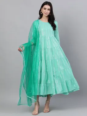 Women Green Solid Solid Round Neck Cotton Maxi Dress